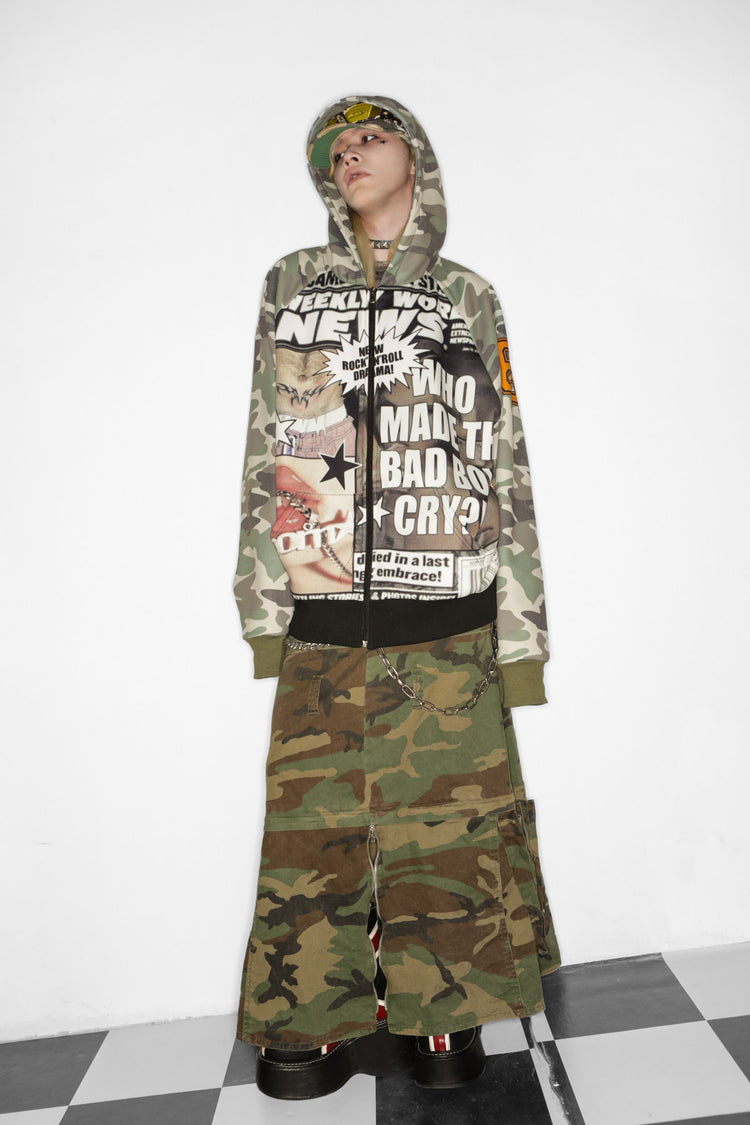 DEADENDKIDS CAMO GIRL fleece zip hoodie — garment-only view