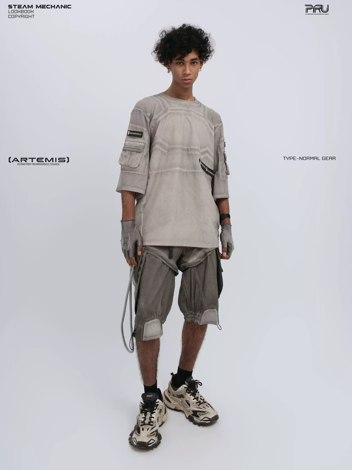 STARCORE xirang brown velcro mesh tee — full-length angled front modeled view