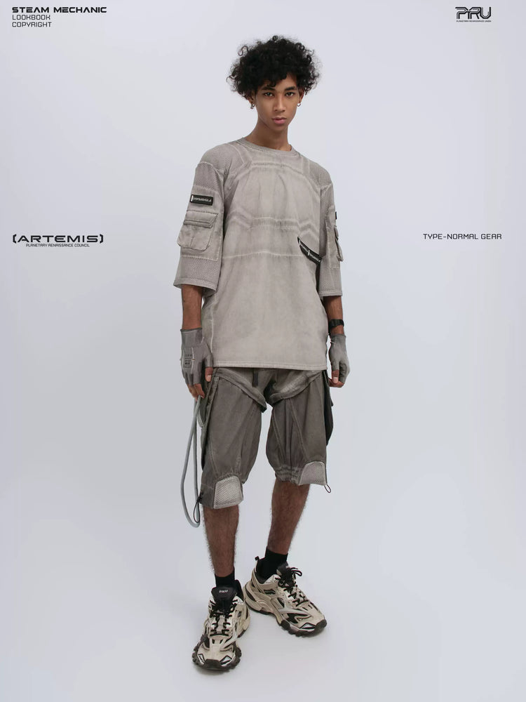 STARCORE xirang brown velcro mesh tee — full-length angled front modeled view