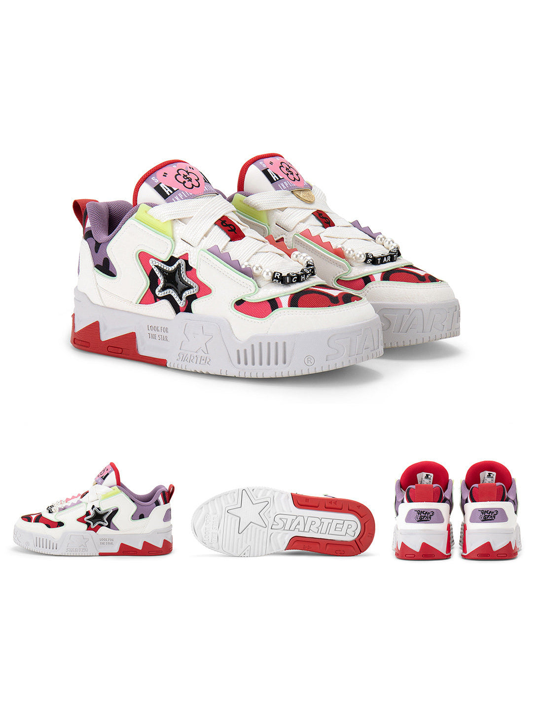 STARTER RICHFLOWER Fortune Red sneakers in a clean studio pair with side, outsole and heel views