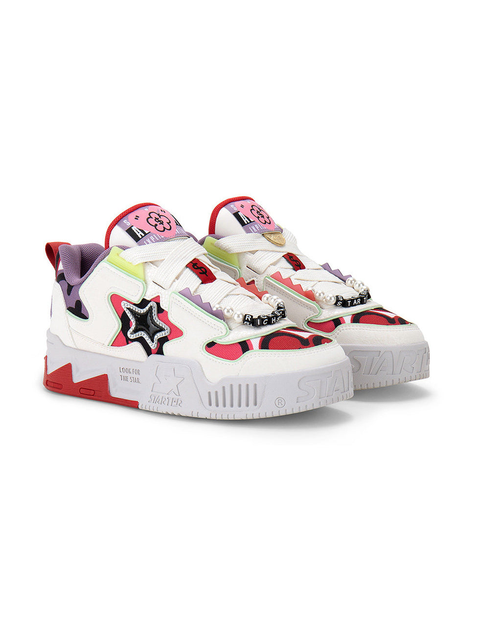 STARTER RICHFLOWER beaded platform sneakers — complete pair in a front three-quarter studio view on a clean white background.