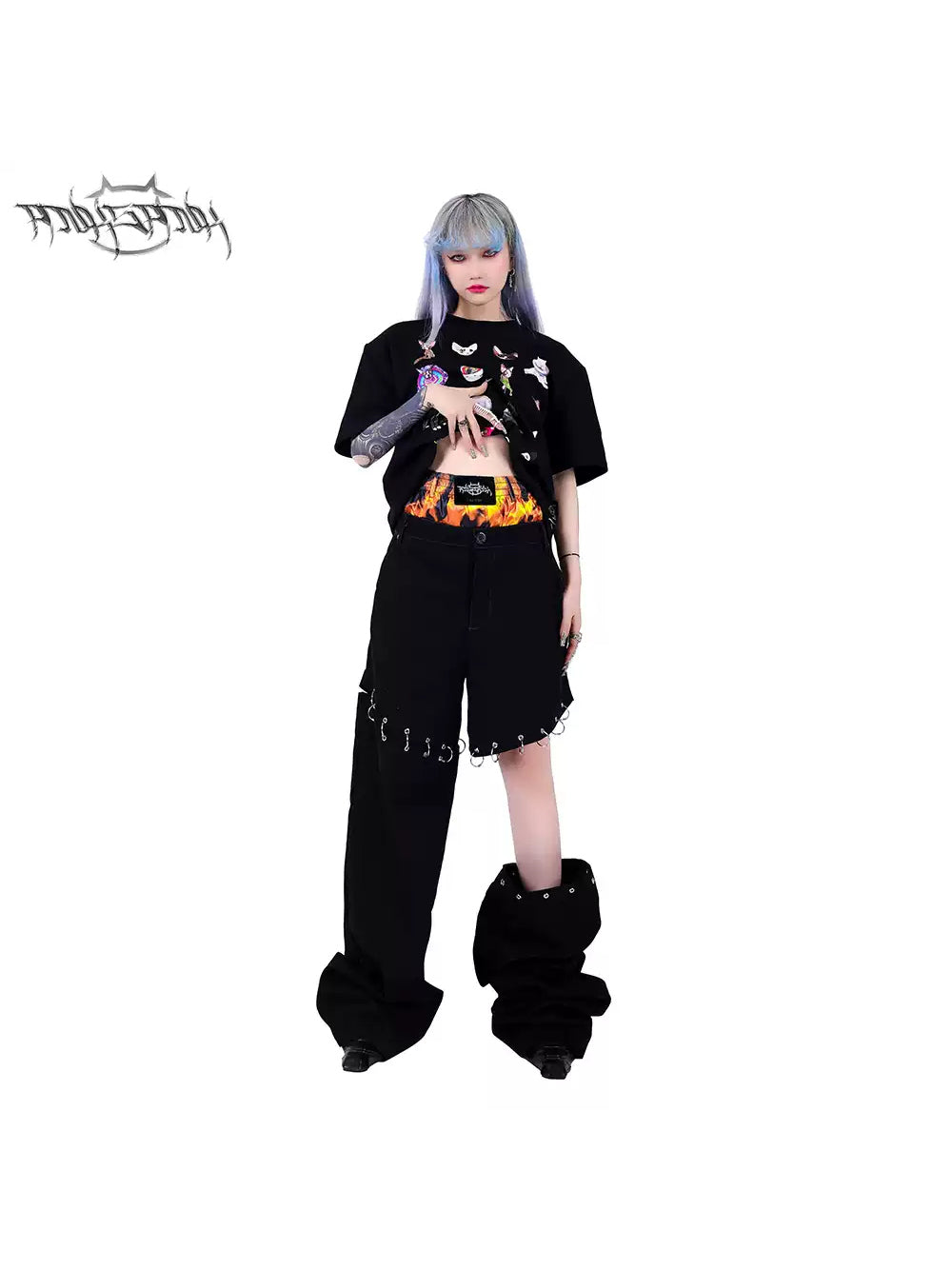 PINKSPINK ELECTRIC MOON double-waist detachable straight-leg pants — alternate modeled view showing the silhouette
