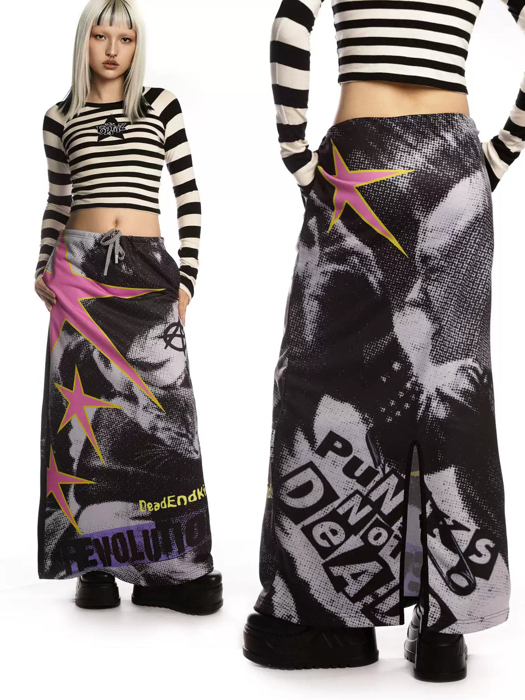 DEADENDKIDS PUNK RIOT printed sweatshirt maxi skirt — alternate product presentation