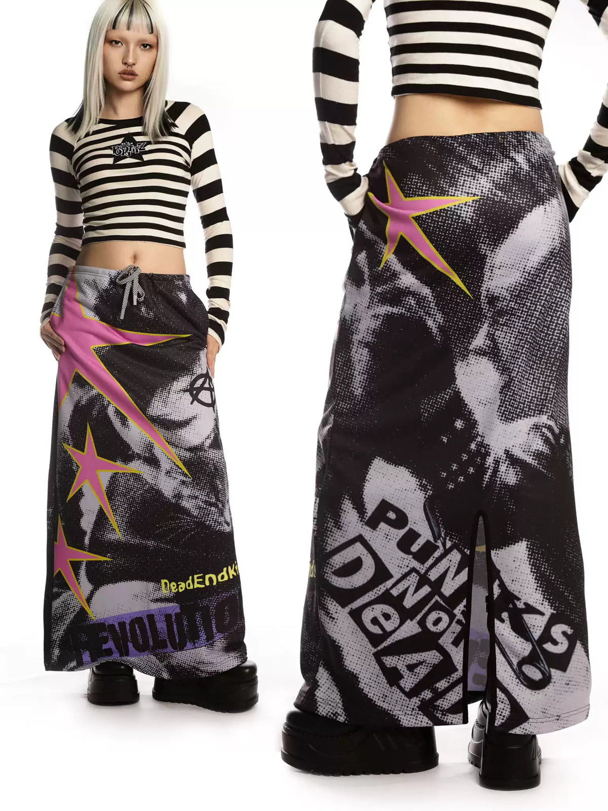 DEADENDKIDS PUNK RIOT printed sweatshirt maxi skirt — alternate product presentation