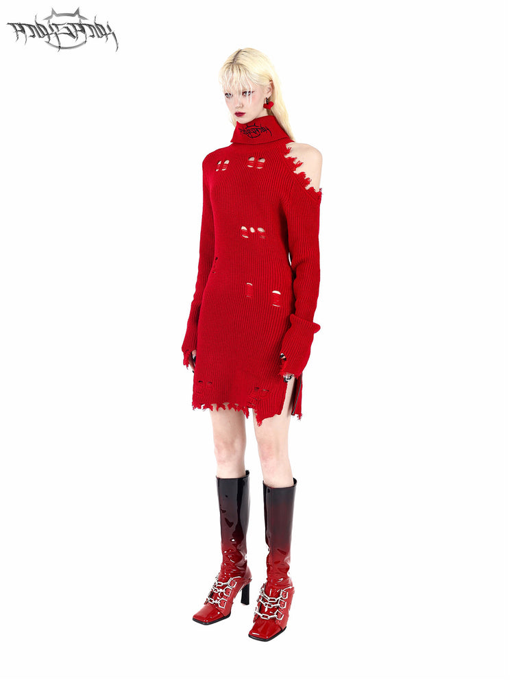 PINKSPINK RIFT embroidered cutout sweater dress — close-up view of the material and finishing