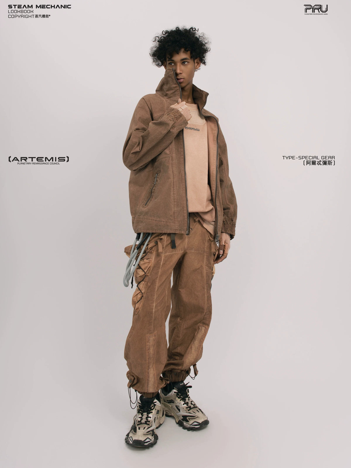 ARTEMIS soft dawn orange tuck-paneled technical jacket — alternate modeled angle
