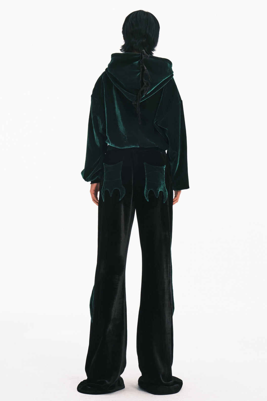 EMBRYO GREEN SPIKE cropped velvet hoodie — additional product detail view