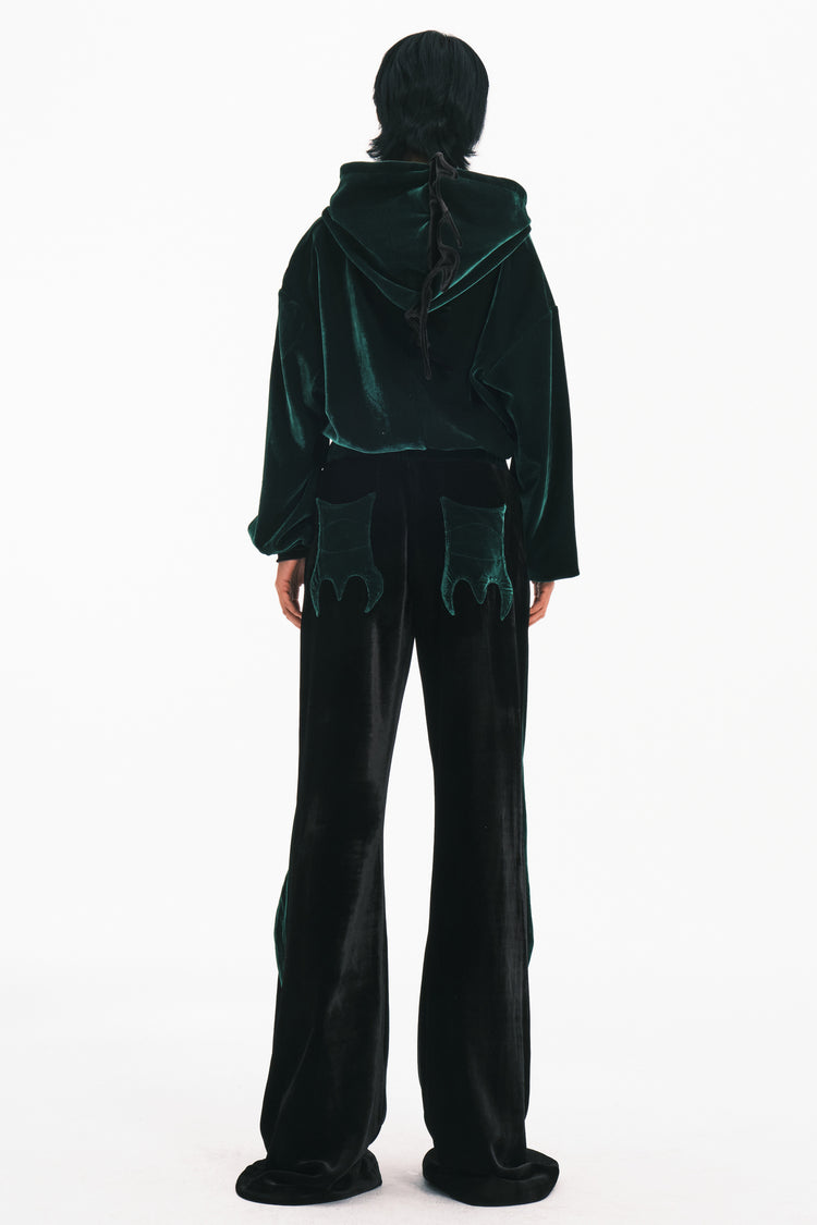 EMBRYO GREEN SPIKE cropped velvet hoodie — additional product detail view