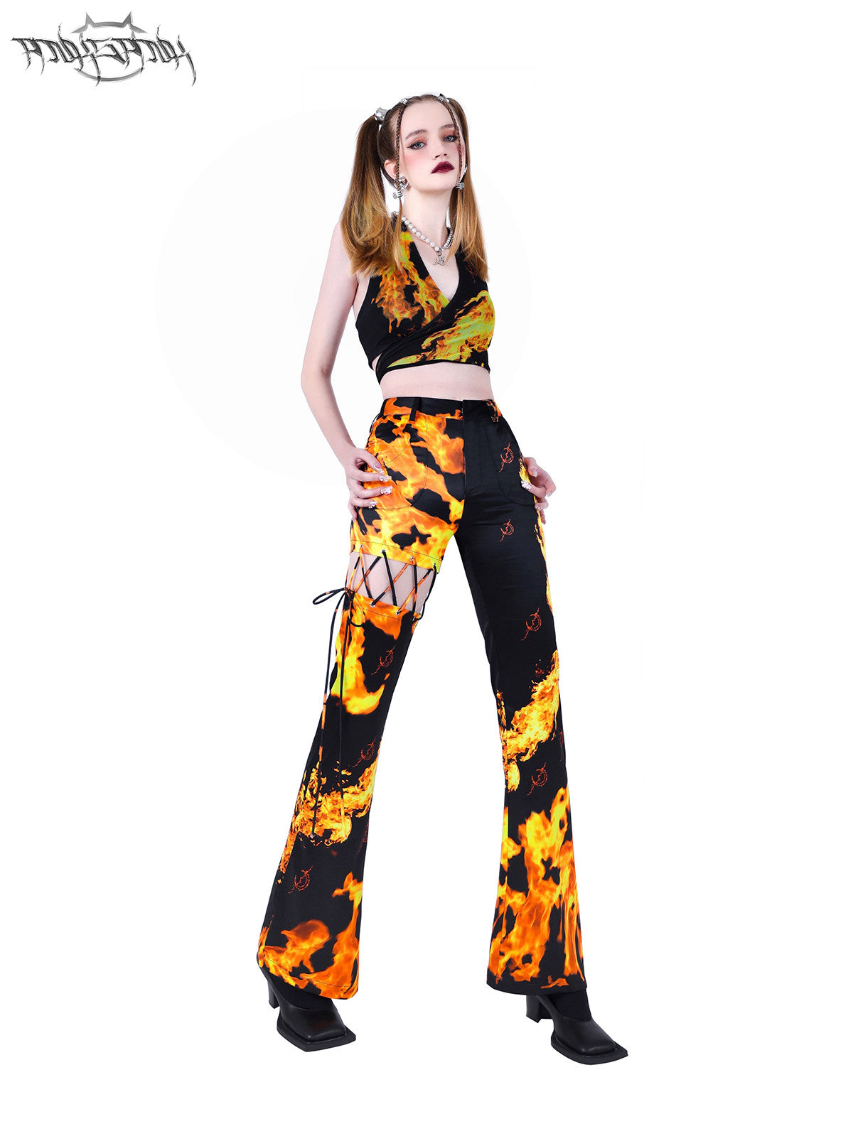 PINKSPINK ELECTRIC MOON cutout detachable flare pants — catalog view showing the design and silhouette