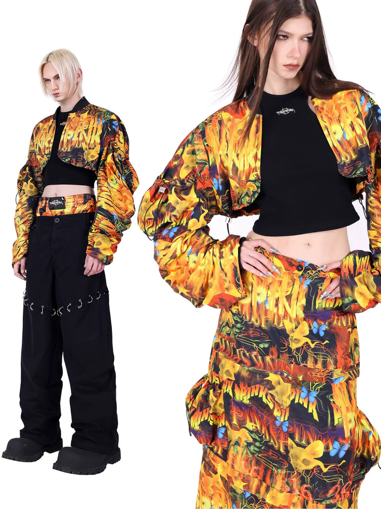 PINKSPINK FIRE VEIL cropped sun-protection top — cleaned hero collage showing the complete design