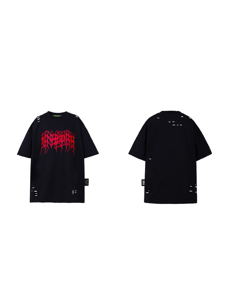 PINKSPINK THORN kids distressed logo tee — front and back garment-only views
