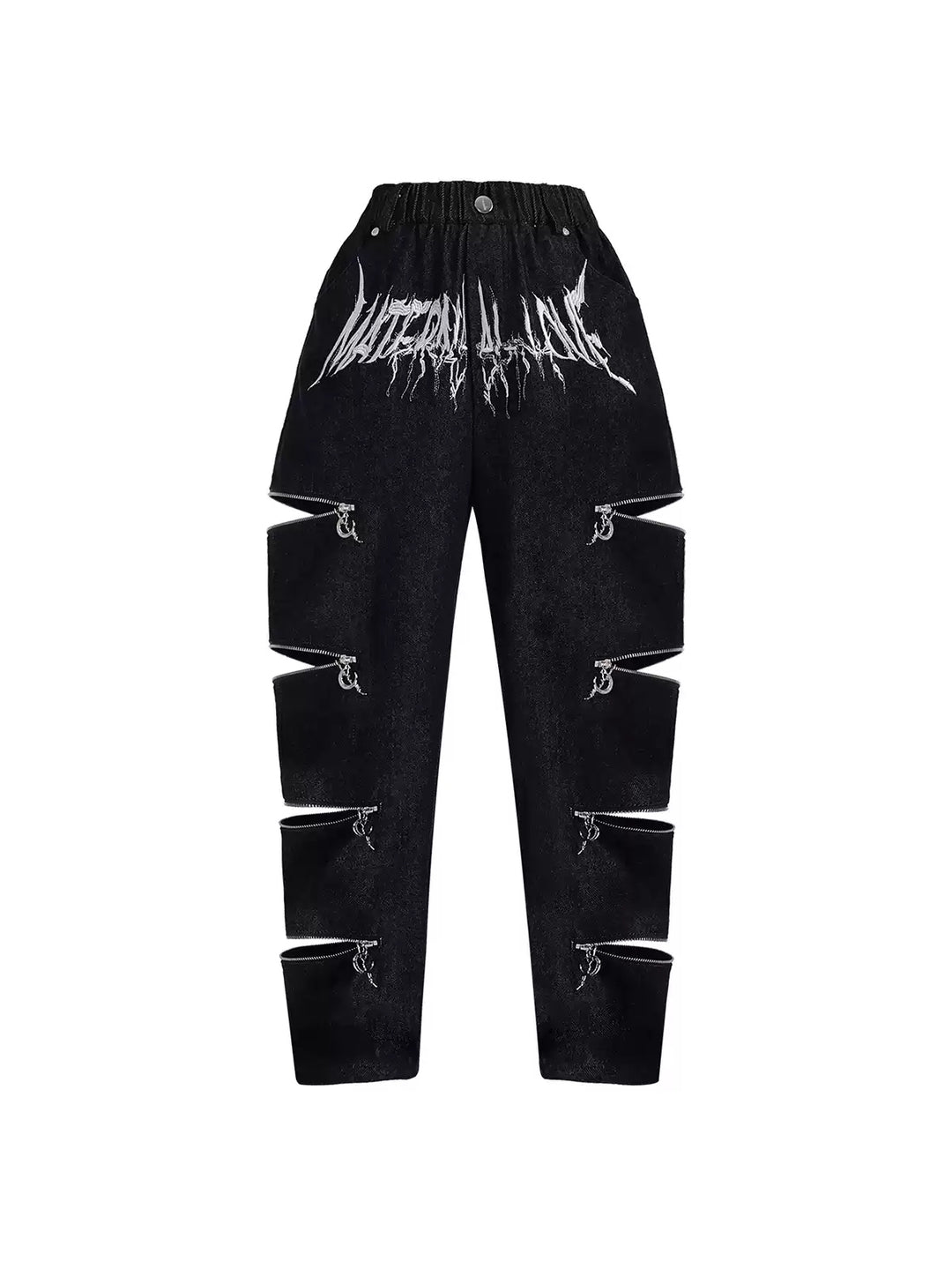 PINKSPINK ELECTRIC MOON kids multi-zip jeans — front garment-only view showing the zip fastenings and thorn logo