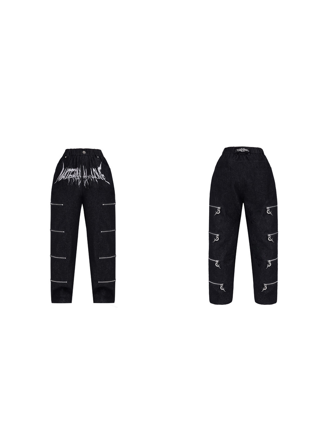 PINKSPINK ELECTRIC MOON kids multi-zip jeans — front and back garment-only views with zips closed
