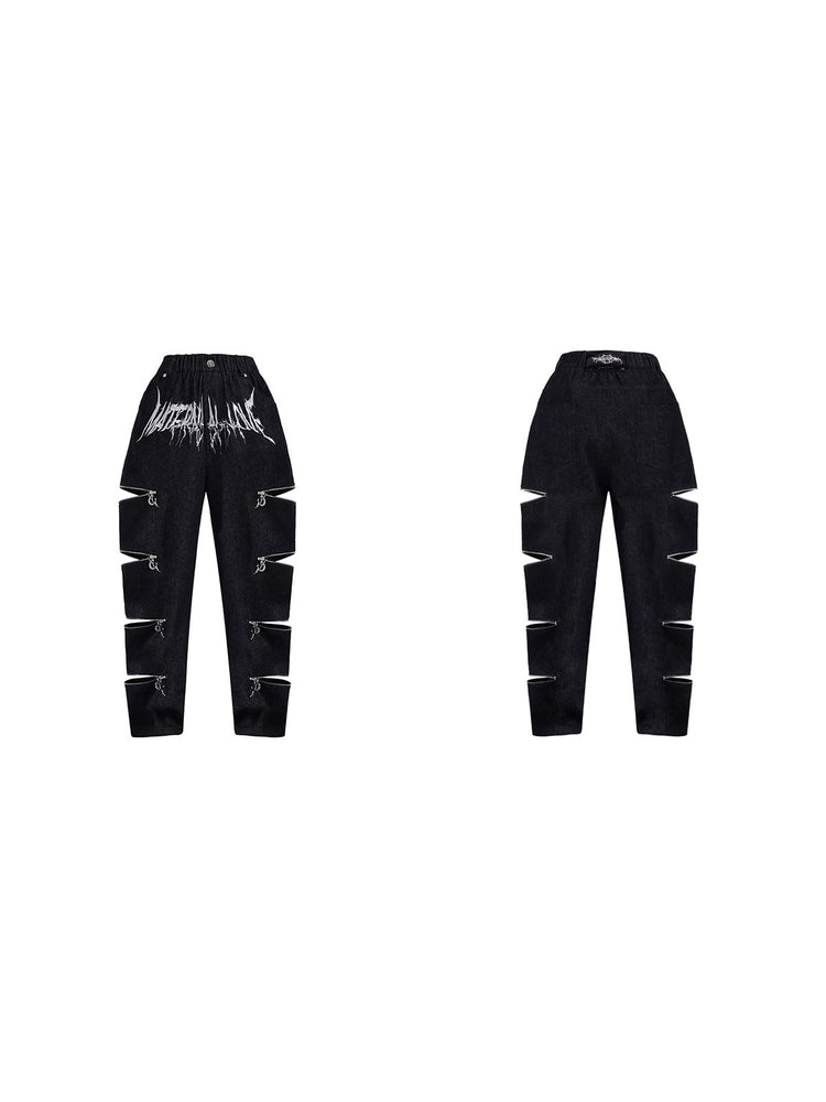 PINKSPINK ELECTRIC MOON kids multi-zip jeans — front and back garment-only views with zips opened