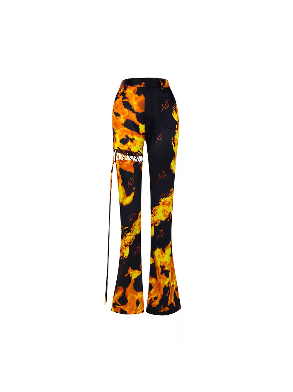 PINKSPINK ELECTRIC MOON cutout detachable flare pants — clean solo front view on white background