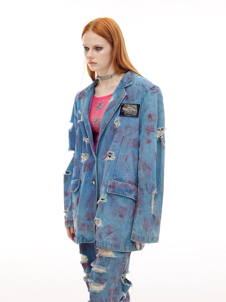 WASTELAND POWDER COATING RIPPED unisex loose-fitting jeans