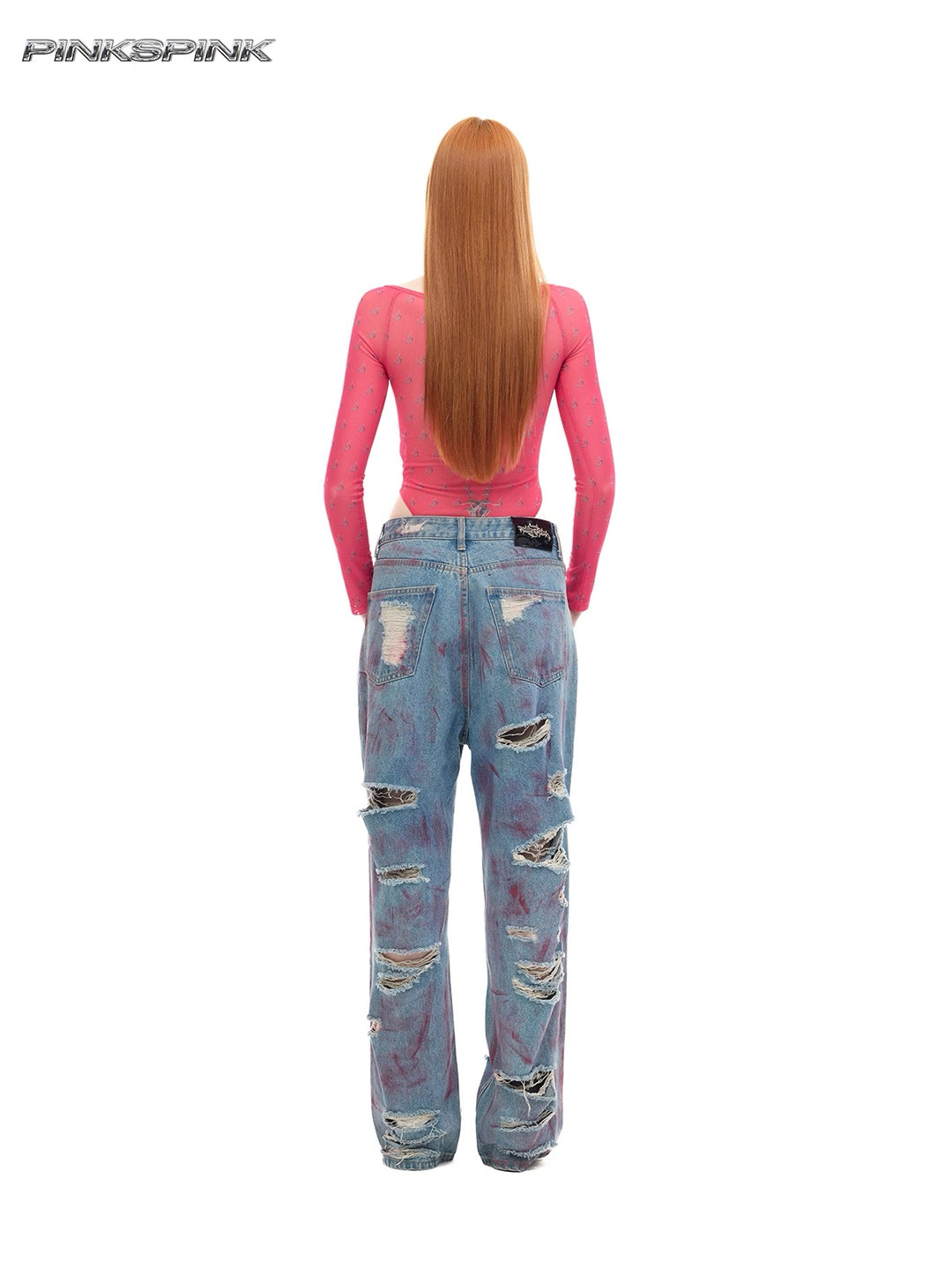 WASTELAND POWDER COATING RIPPED unisex loose-fitting jeans