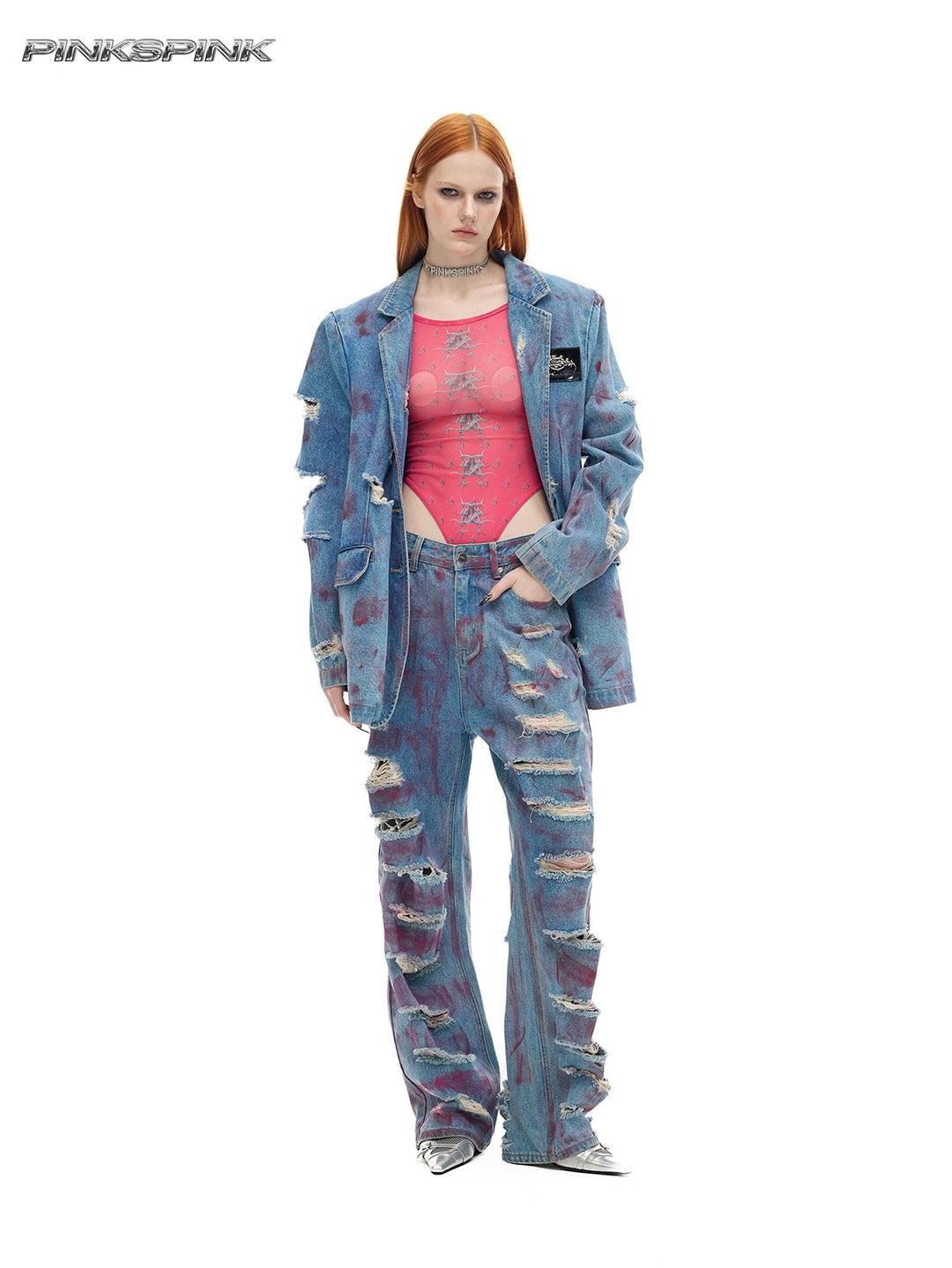 WASTELAND POWDER COATING RIPPED unisex loose-fitting jeans