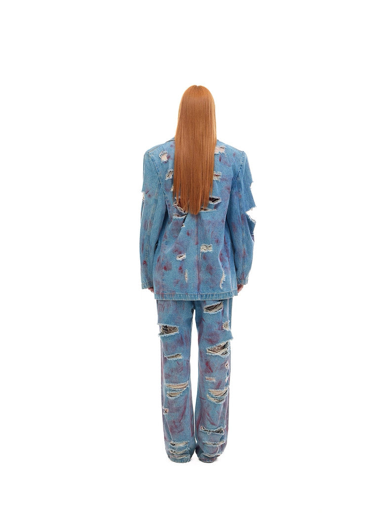 WASTELAND POWDER COATING RIPPED unisex loose-fitting jeans