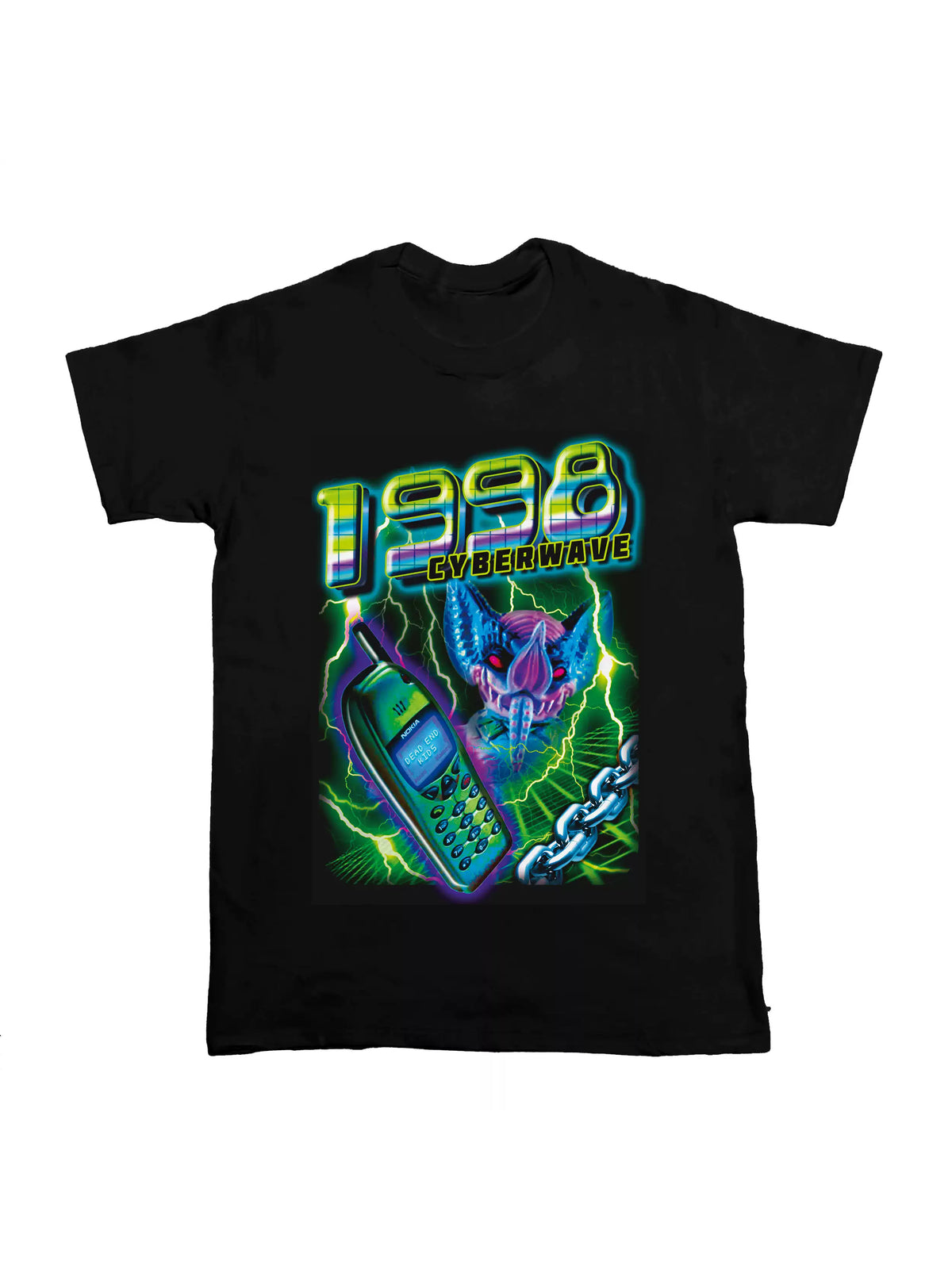 DEADENDKIDS CYBERWAVE 1990 graphic tee — alternate styled presentation