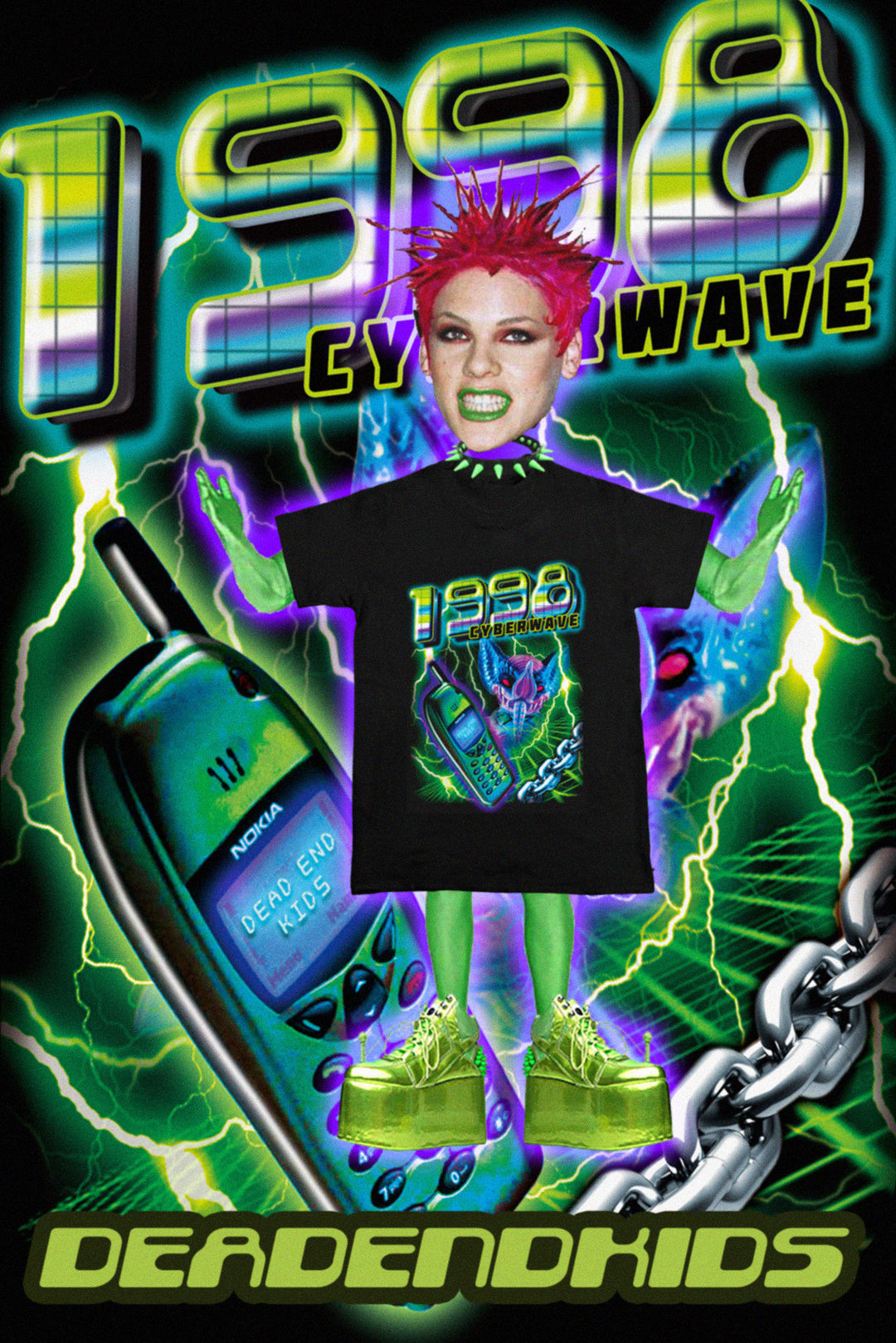 DEADENDKIDS CYBERWAVE 1990 graphic tee — side or detail presentation