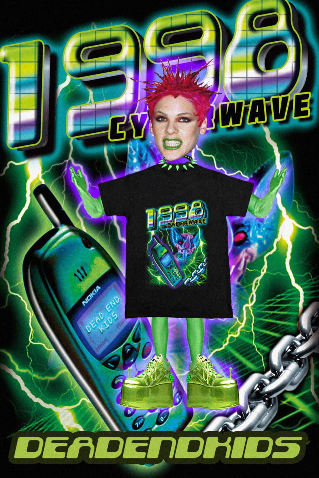 DEADENDKIDS CYBERWAVE 1990 graphic tee — side or detail presentation