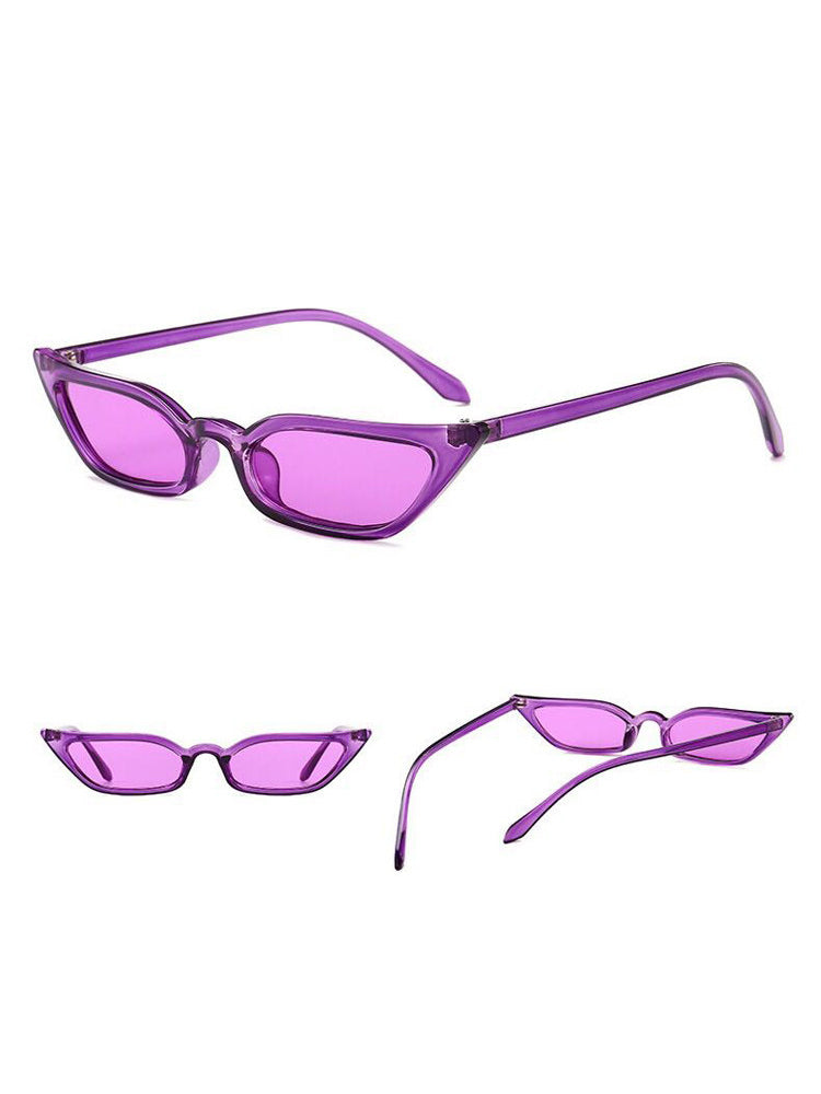 MSPACE WIZARD EYES cat-eye sunglasses in purple, front, side and folded views
