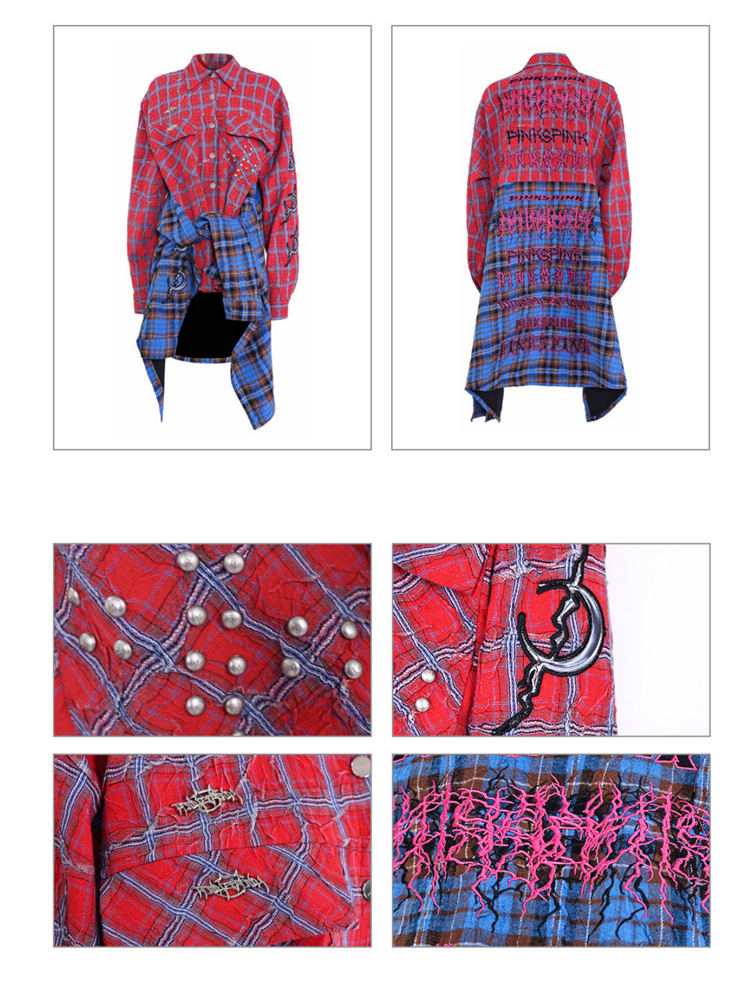 Y2K ONE-PIECE CHECKERED LONG SHIRT