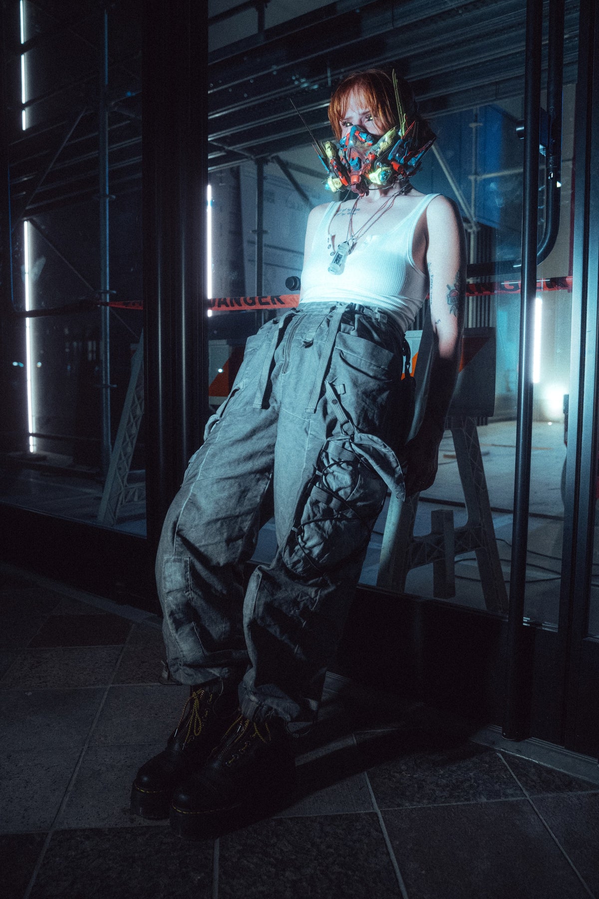 Ireland in an industrial futurewear setting, vertical editorial crop