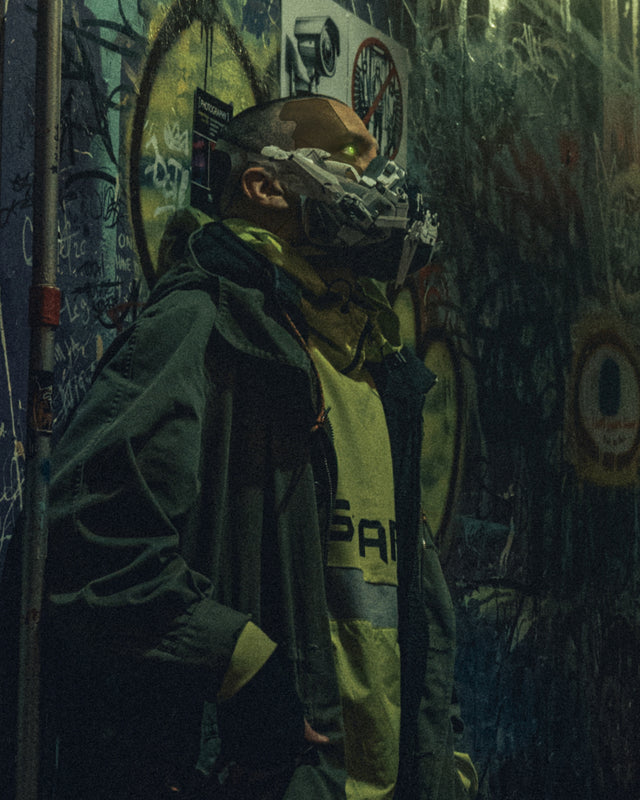 Nick Neutronz in a cyberpunk editorial portrait photographed by Dylan Newton