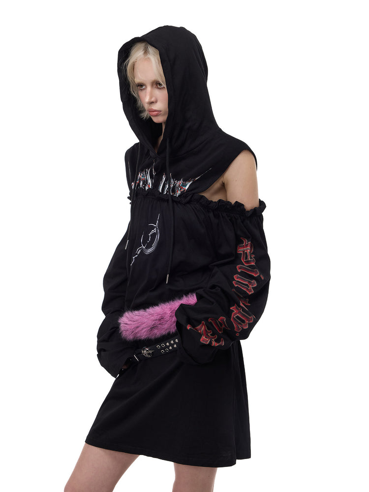 PINKSPINK ELECTRIC MOON double-strap studded faux-fur leather belt in black and pink — three-quarter modeled waist view with hands in pockets