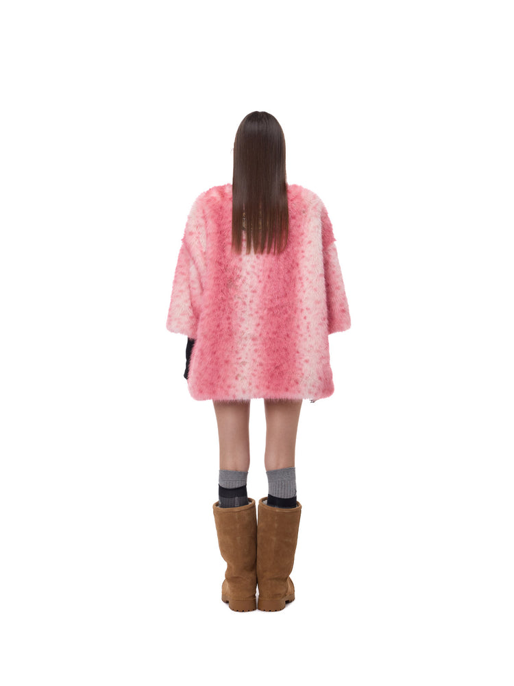 PINKSPINK ELECTRIC MOON thorn-heart faux-fur jersey in pink — full-length back modeled view styled with boots
