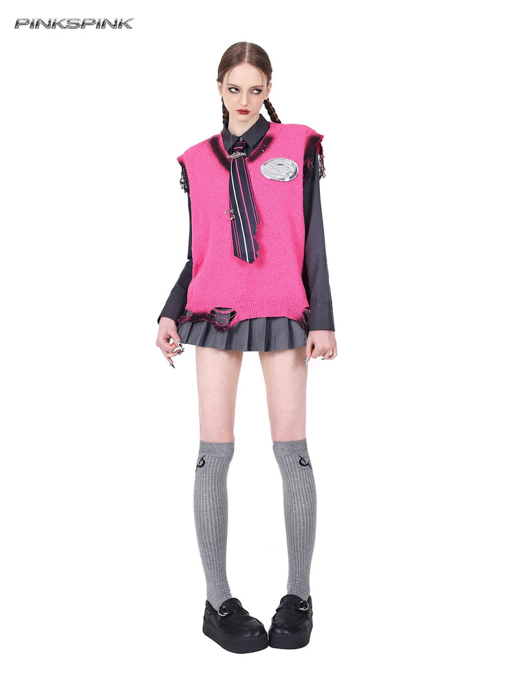 PINKSPINK REBEL detachable layered pleated skirt in gray — full-length front view of the short skirt configuration