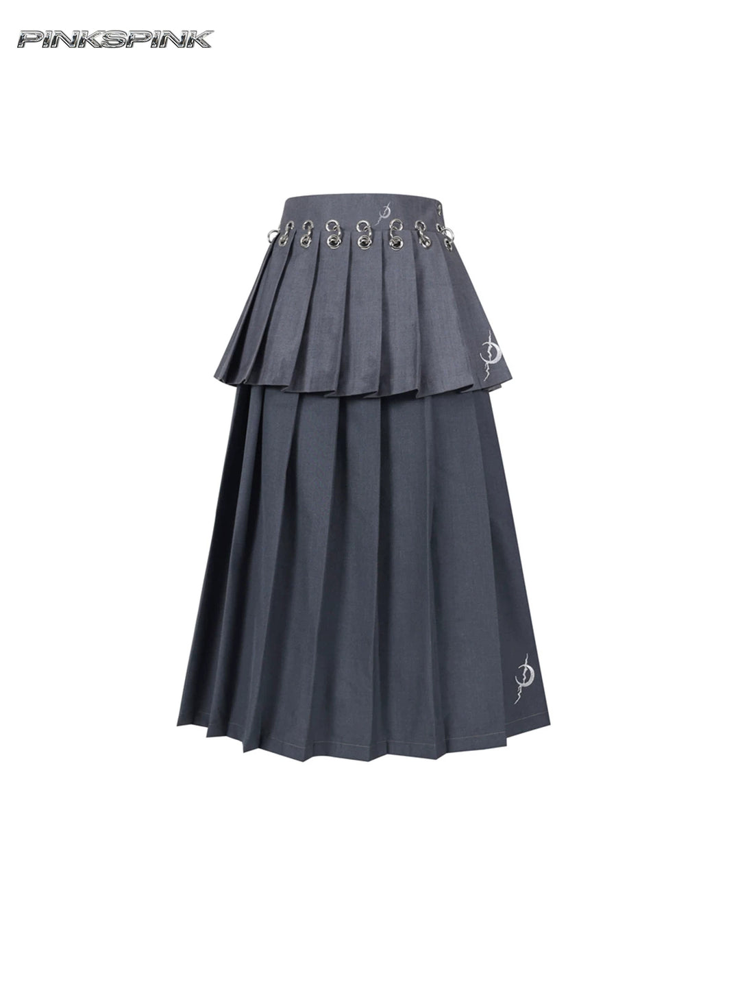 PINKSPINK REBEL detachable layered pleated skirt in gray — front garment-only view with both pleated layers attached