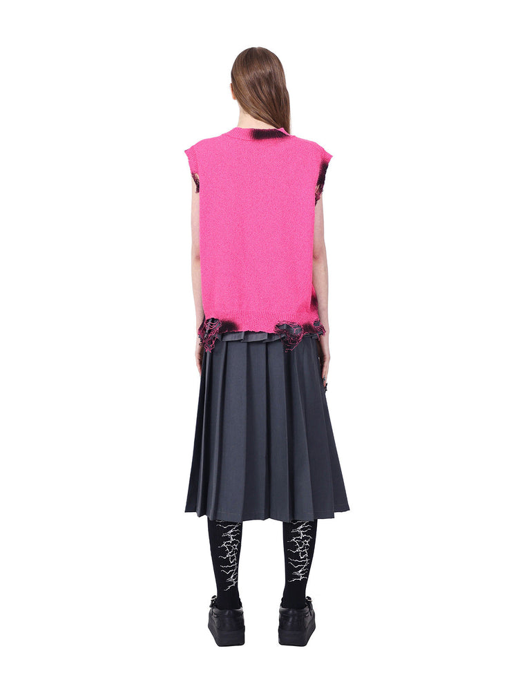 PINKSPINK REBEL detachable layered pleated skirt in gray — full-length rear modeled view with both pleated layers