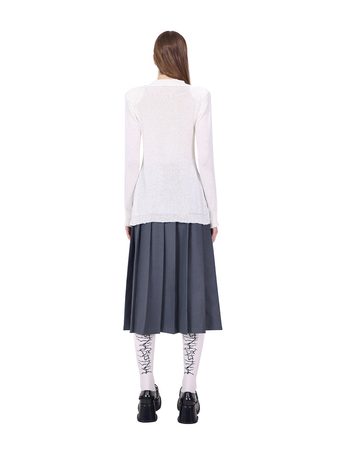 PINKSPINK REBEL detachable layered pleated skirt in gray — full-length rear modeled view of the long skirt