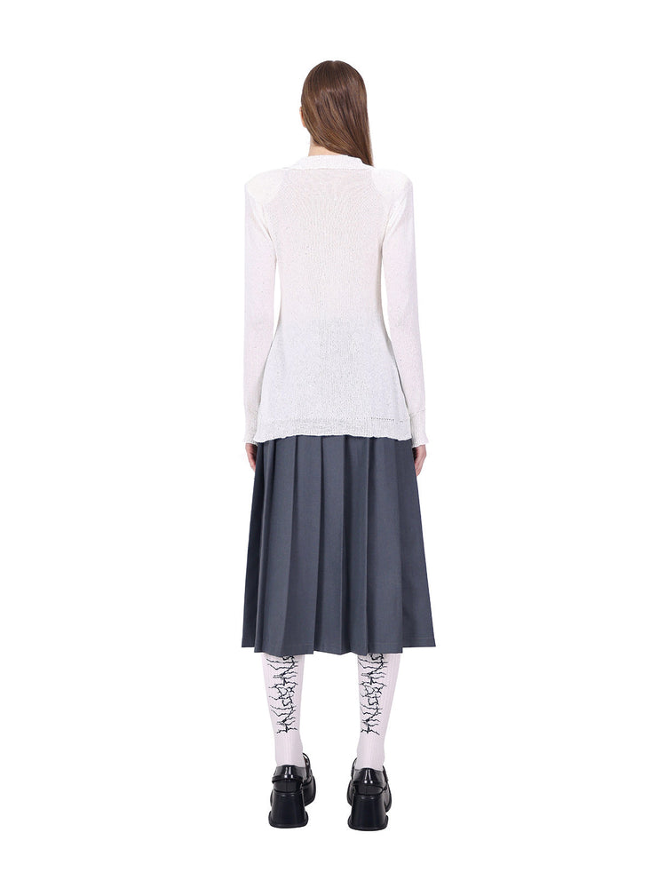 PINKSPINK REBEL detachable layered pleated skirt in gray — full-length rear modeled view of the long skirt