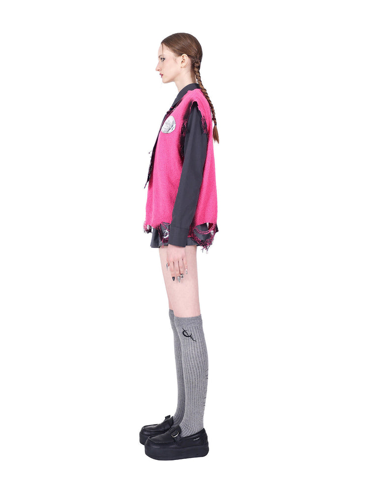 PINKSPINK REBEL detachable layered pleated skirt in gray — full-length side modeled view of the short skirt configuration