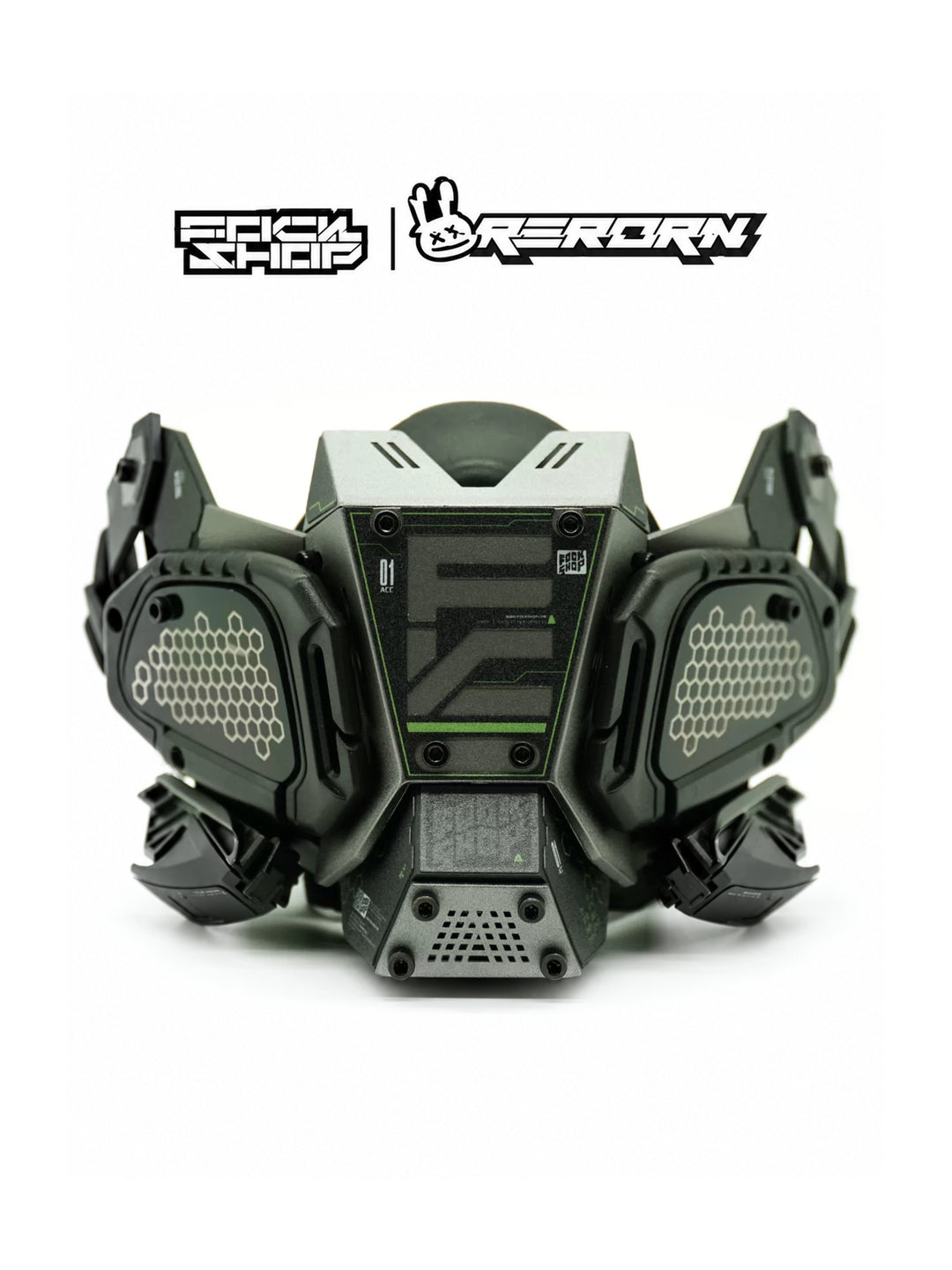FOCKSHOP FIGHTING SPIRIT cyber mask — front display of the silver Version 1 mask