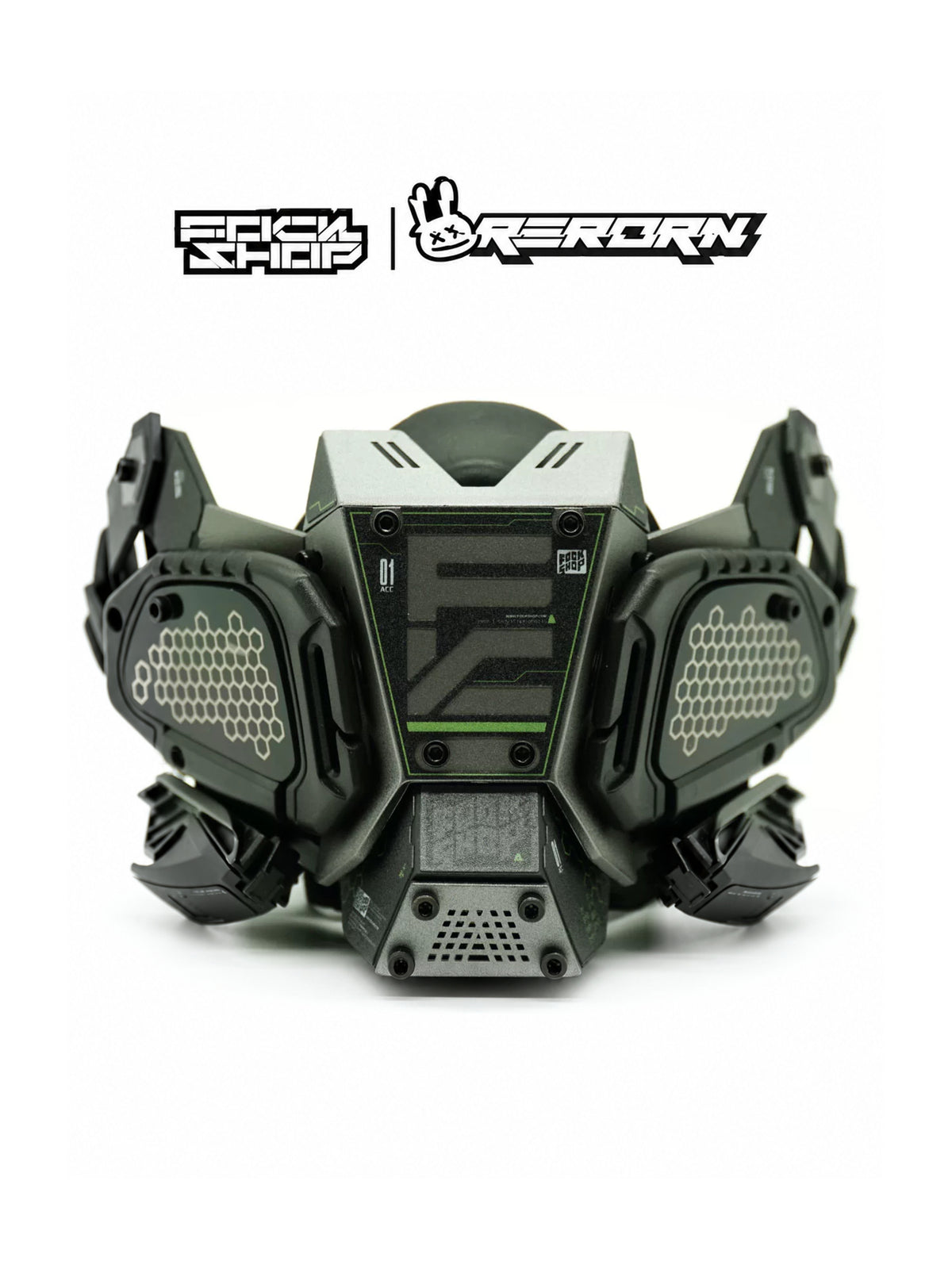 FOCKSHOP FIGHTING SPIRIT cyber mask — front display of the silver Version 1 mask