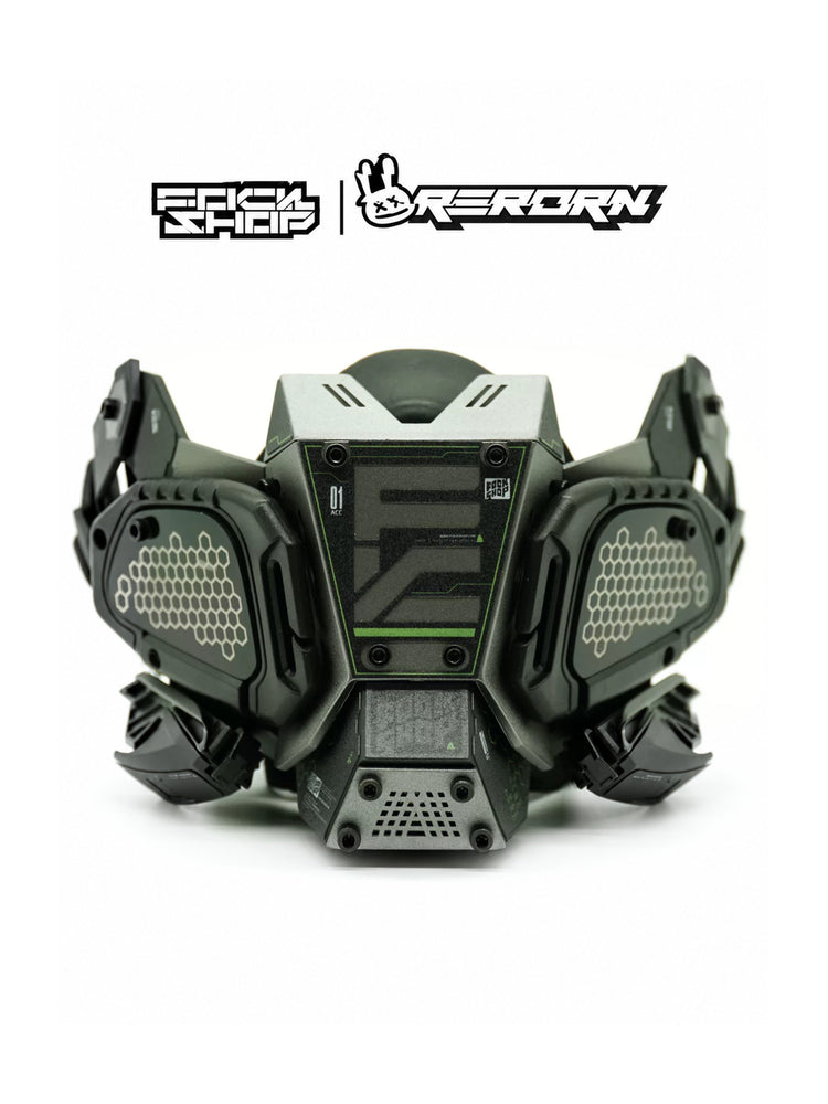 FOCKSHOP FIGHTING SPIRIT cyber mask — front display of the silver Version 1 mask