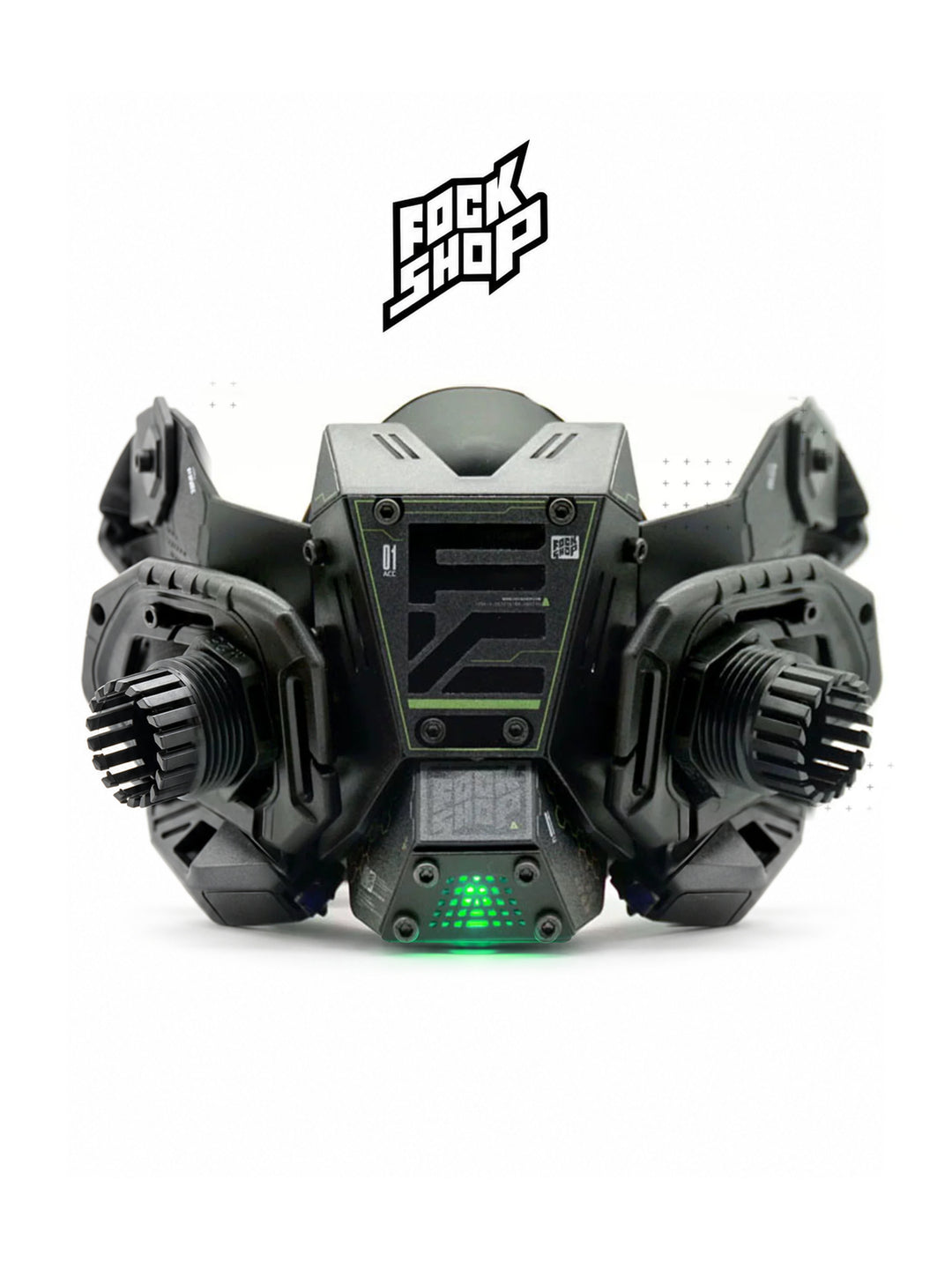 FOCKSHOP FIGHTING SPIRIT cyber mask — front display of the black Version 2 mask