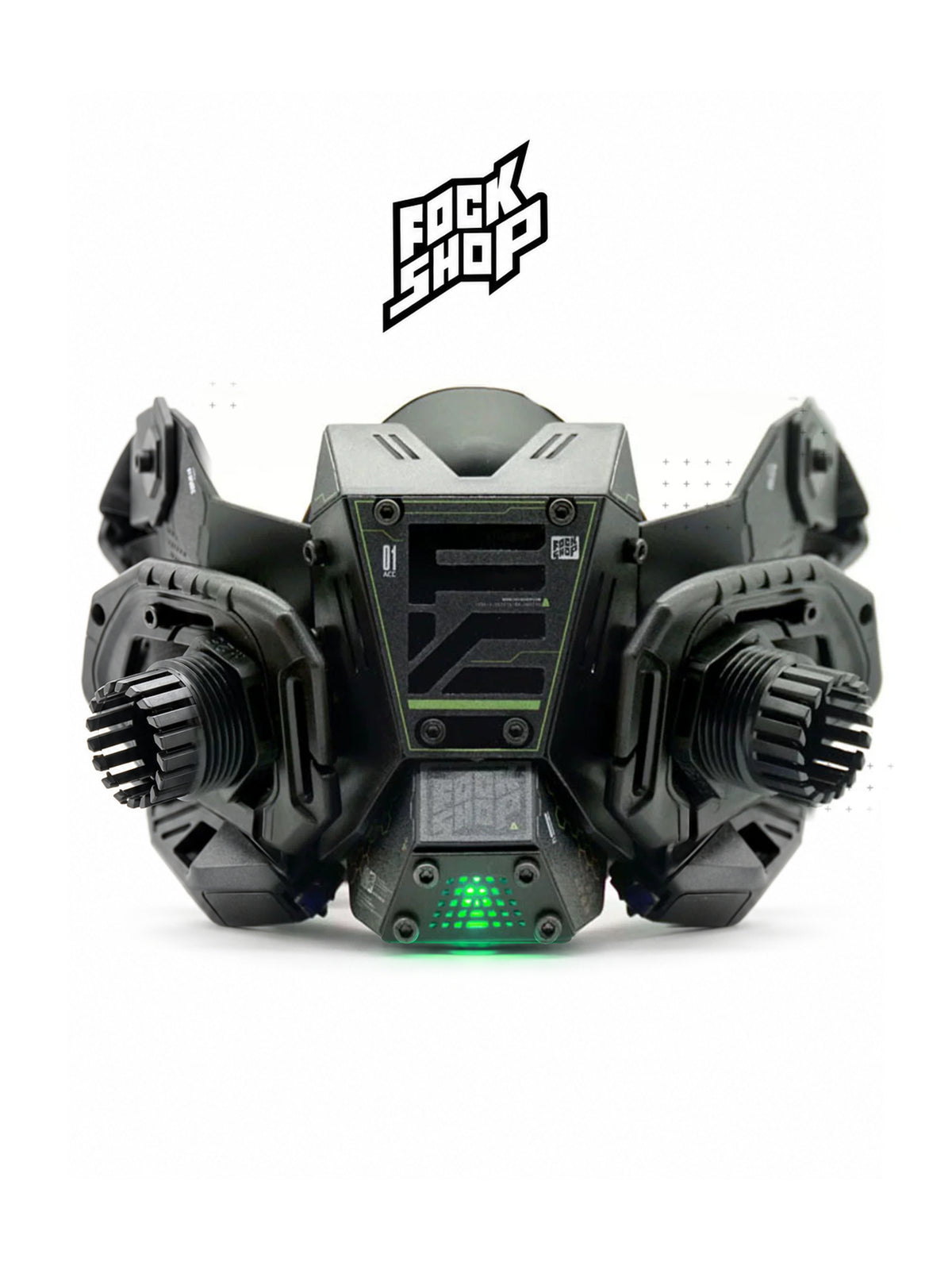 FOCKSHOP FIGHTING SPIRIT cyber mask — front display of the black Version 2 mask