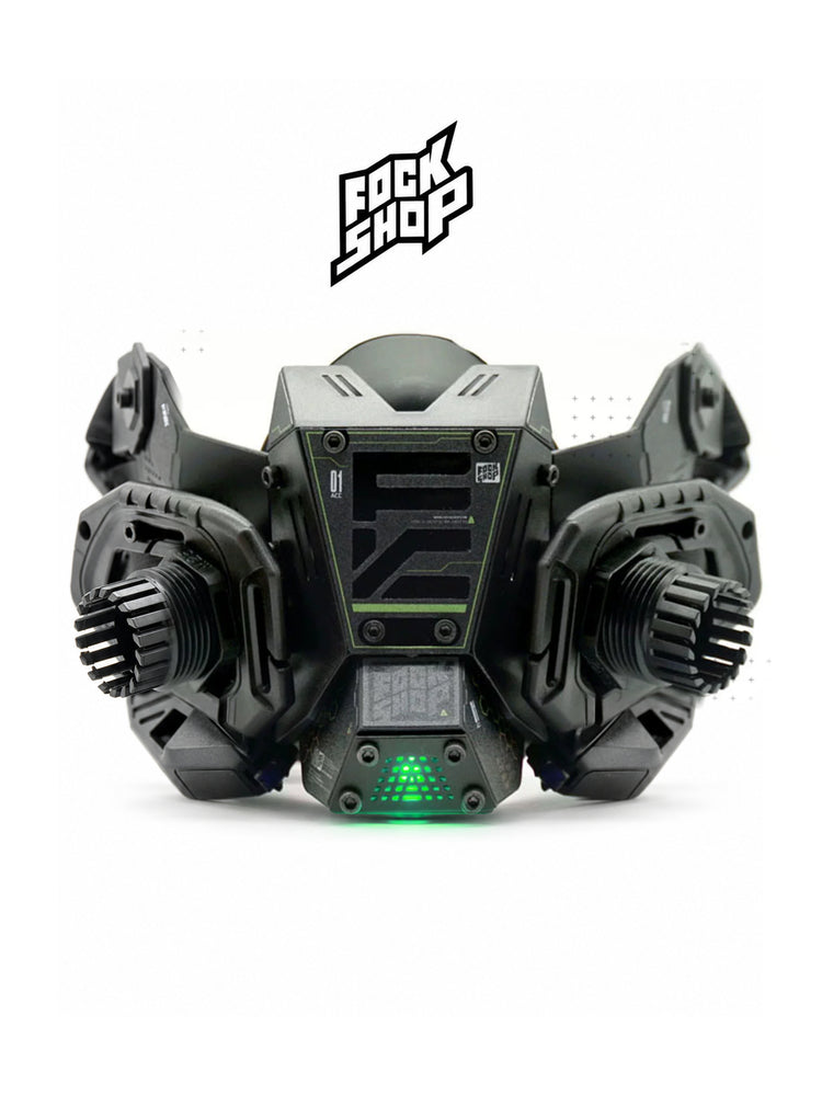 FOCKSHOP FIGHTING SPIRIT cyber mask — front display of the black Version 2 mask