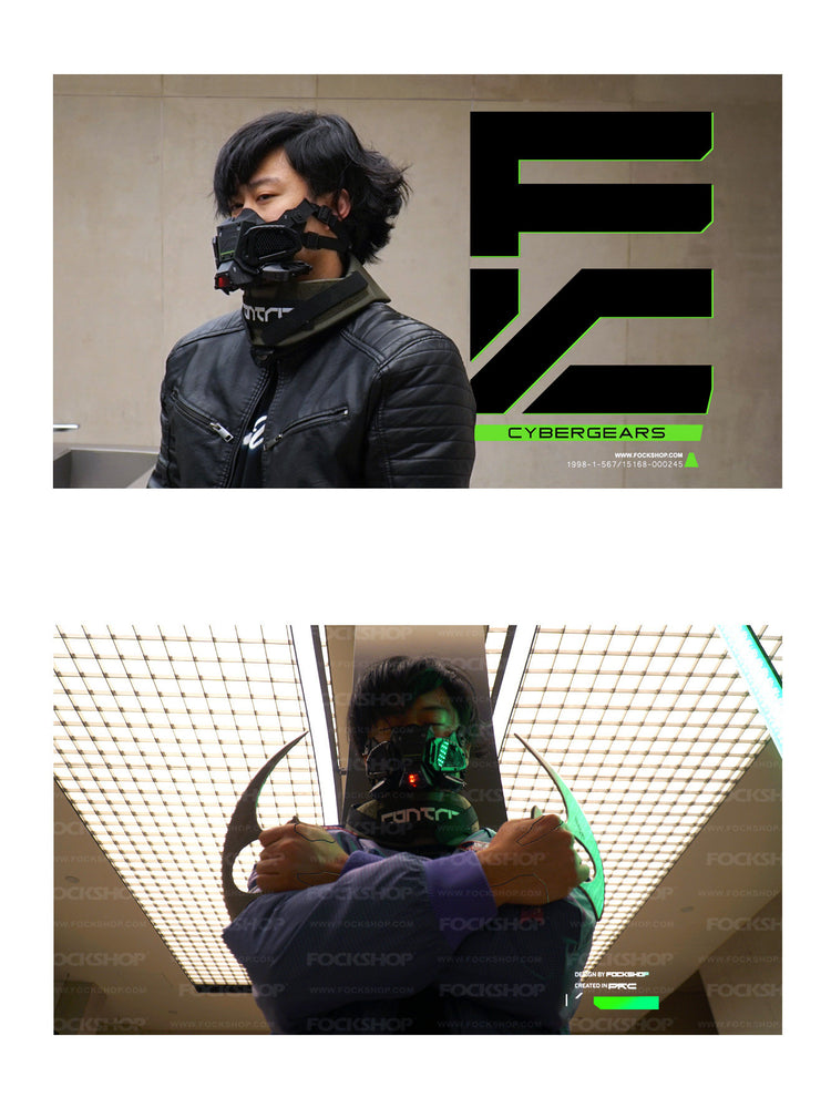 FOCKSHOP FIGHTING SPIRIT cyber mask — alternate modeled costume views