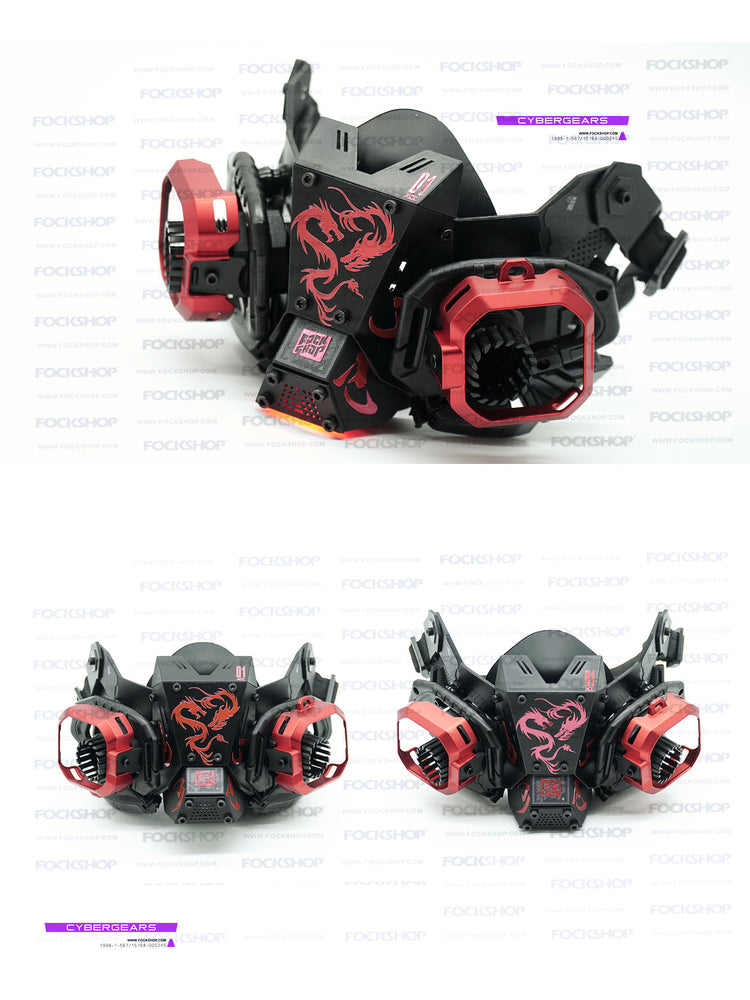 FOCKSHOP FIGHTING SPIRIT cyber mask — Dragon Collector mask angled view and front comparison