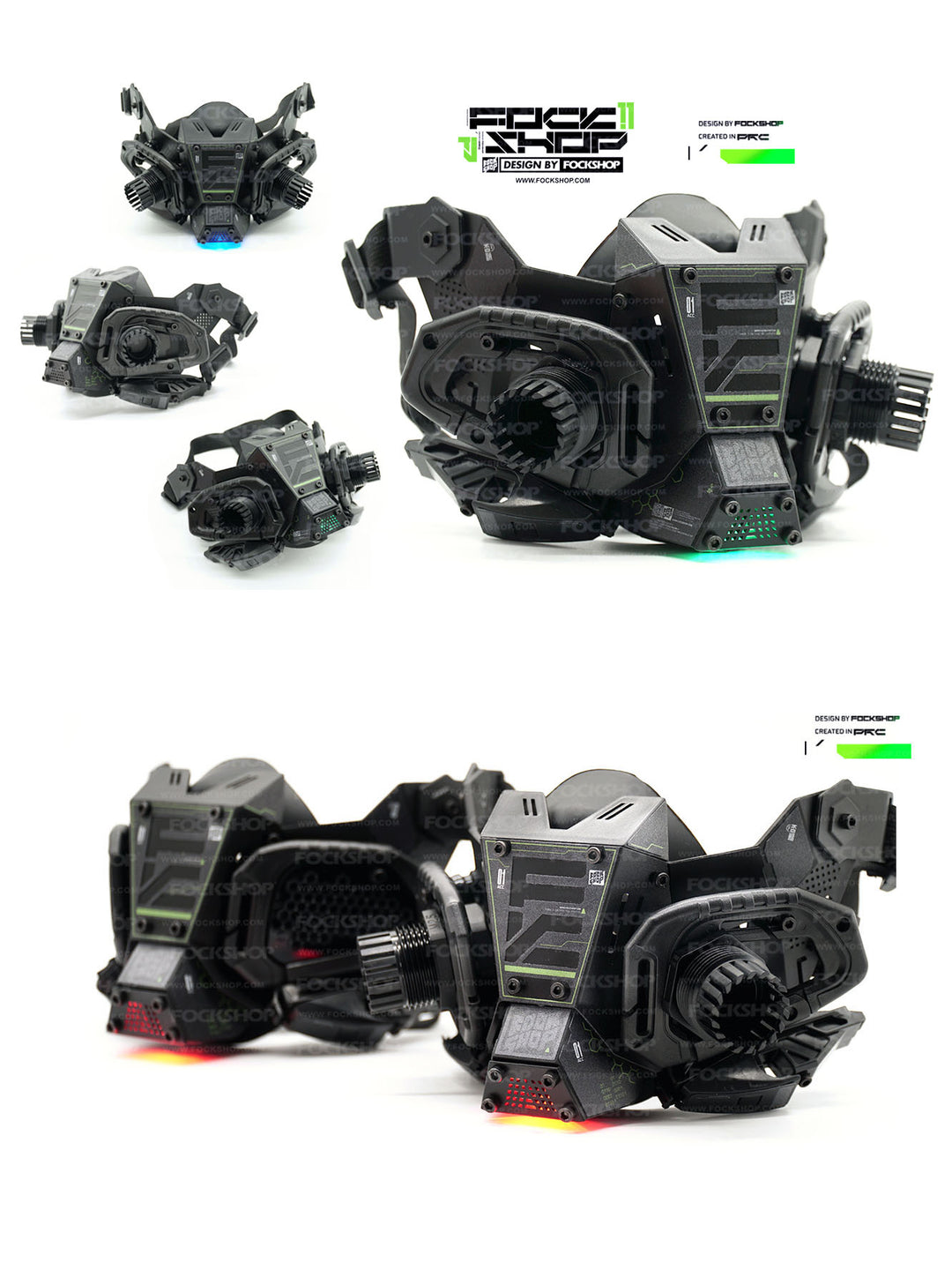 FOCKSHOP FIGHTING SPIRIT cyber mask — black Version 2 views and comparison with Version 1