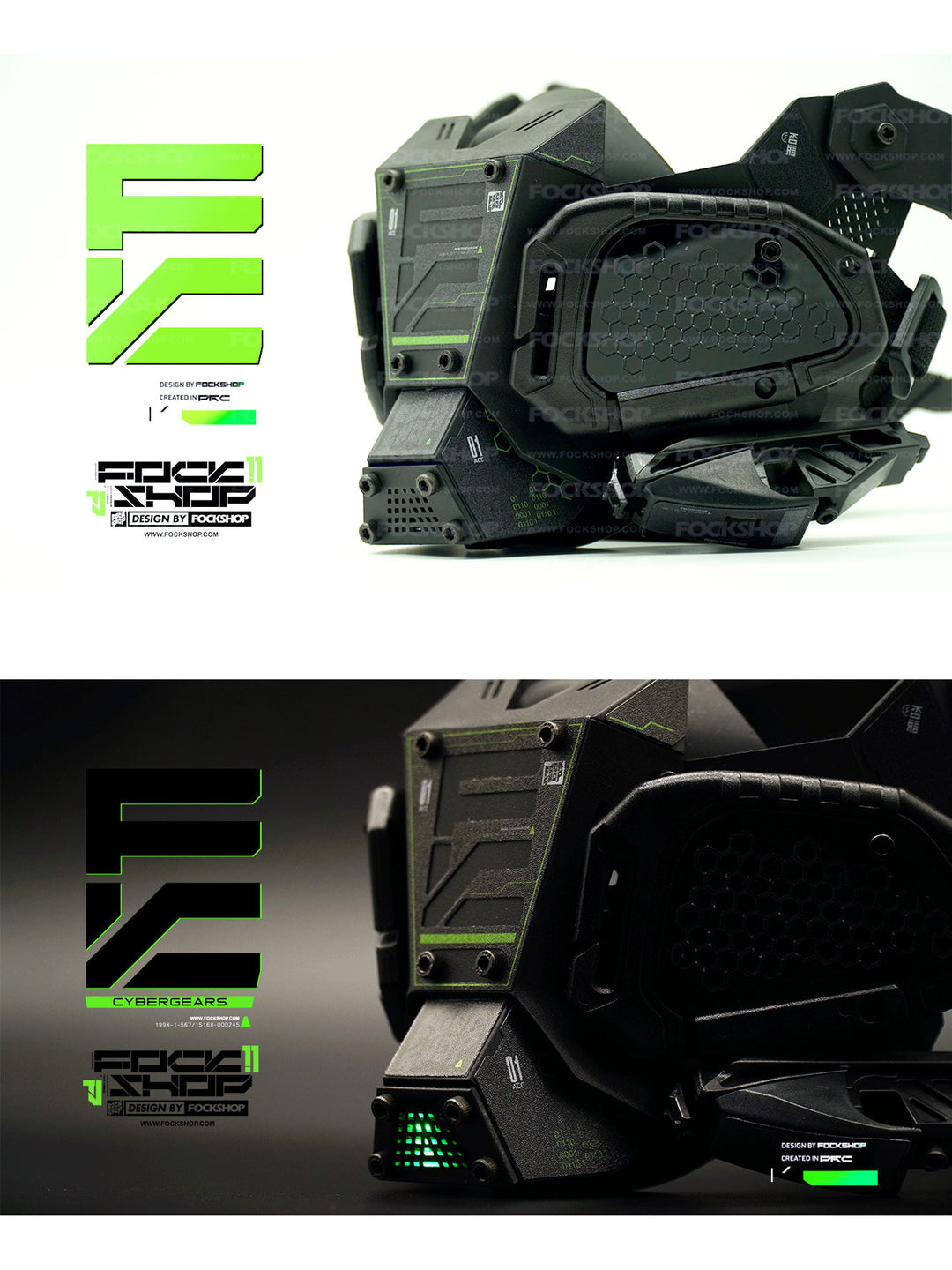 FOCKSHOP FIGHTING SPIRIT cyber mask — close-up surface and lighting details