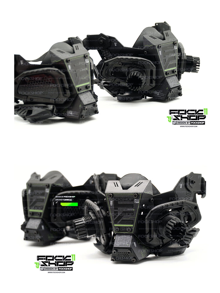 FOCKSHOP FIGHTING SPIRIT cyber mask — angled Version 1 and Version 2 display views