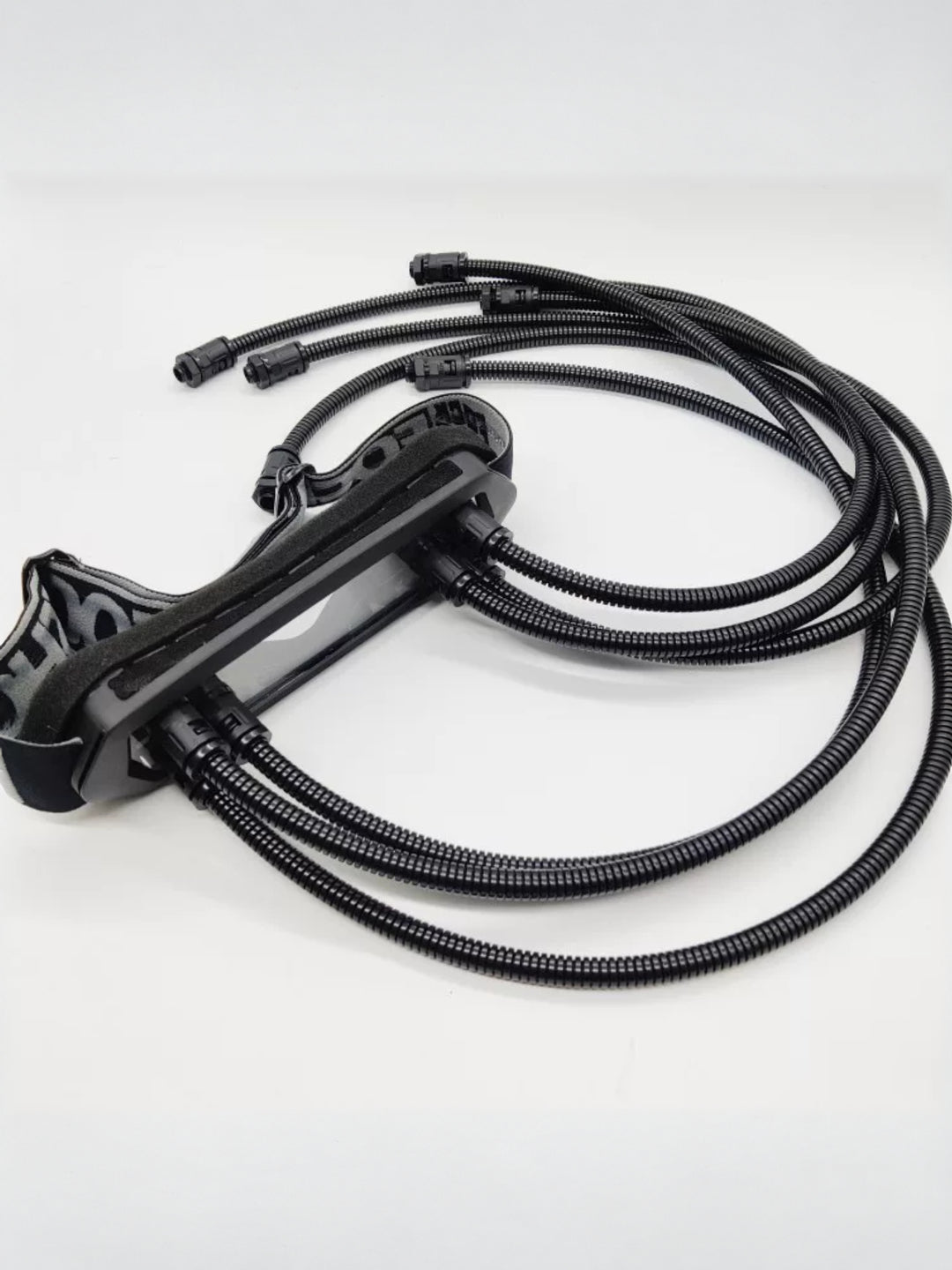 FOCKSHOP CTHULHU tube-detail cyber goggles — clear-lens version laid out with all six black decorative tubes